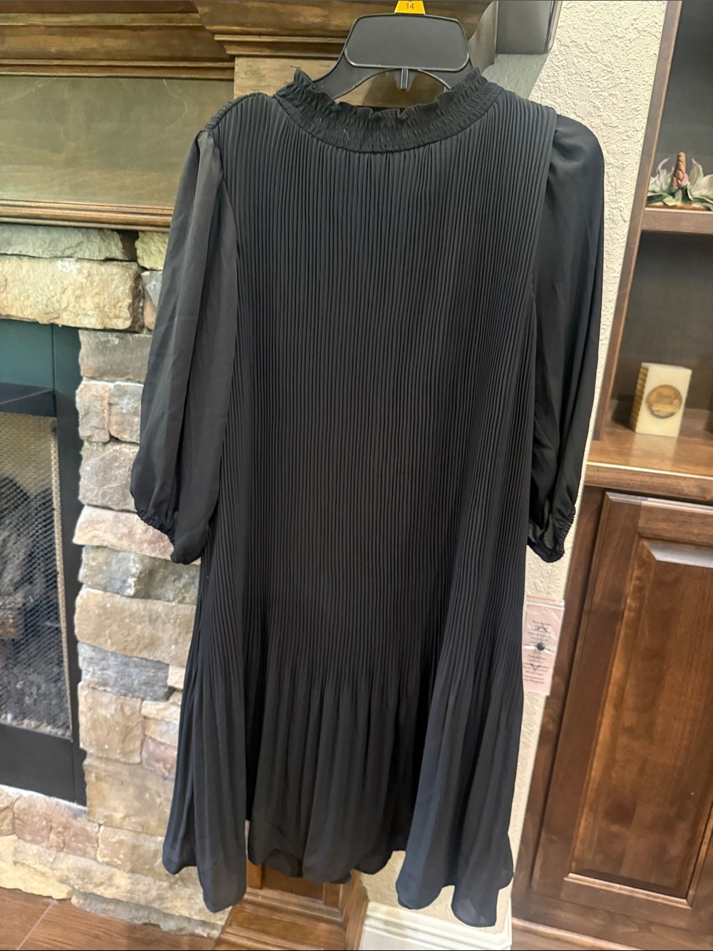 Nanette Lepore Black Pleated Midi Dress with Ruffle Neck